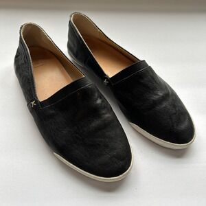 FRYE Women's Melanie Slip On Leather Sneakers, Black Flats Size 7.5 M